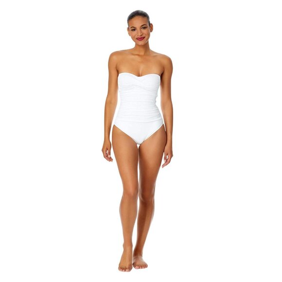 Anne Cole Womens Twist Front Shirred One Piece Swimsuit MYMO00501 White 6 - Picture 8 of 9